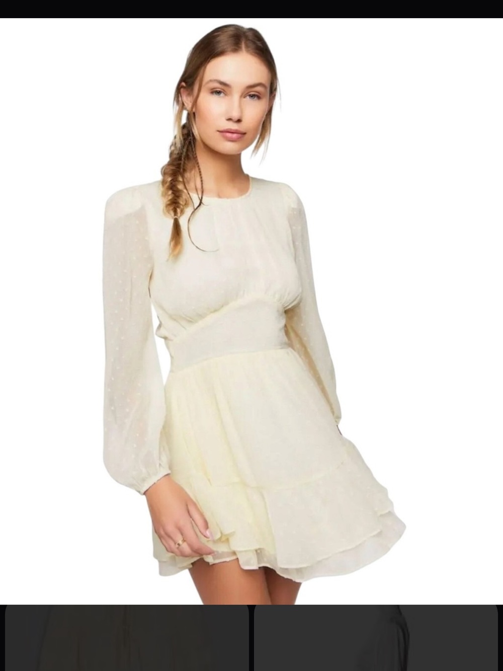 Nwt Forever 21 Light Cream Long-Sleeve Tiered Mini Dress
